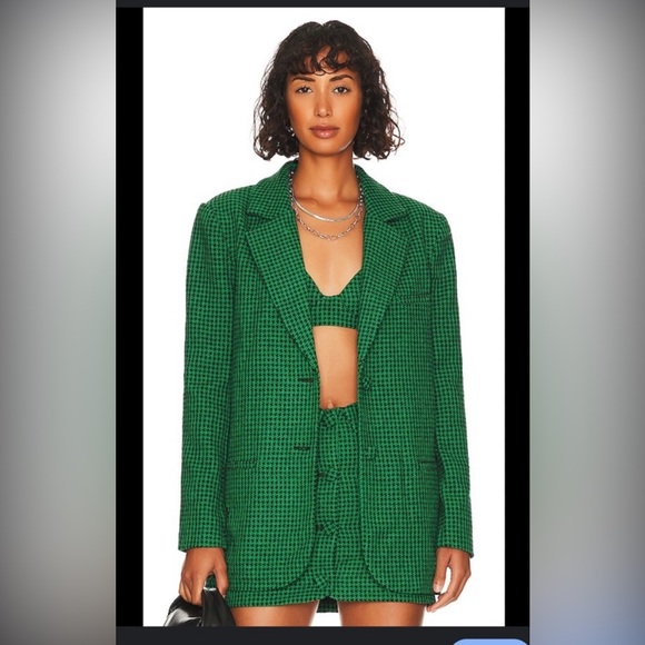 Lovers + Friends Jackets & Blazers - Lovers + Friends Emerald Houndstooth Blazer